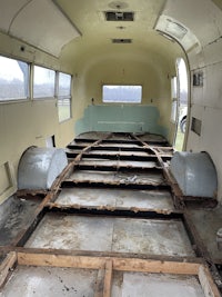 the inside of a room with a window