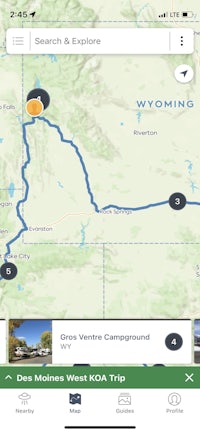 a map showing the location of a trip in wyoming